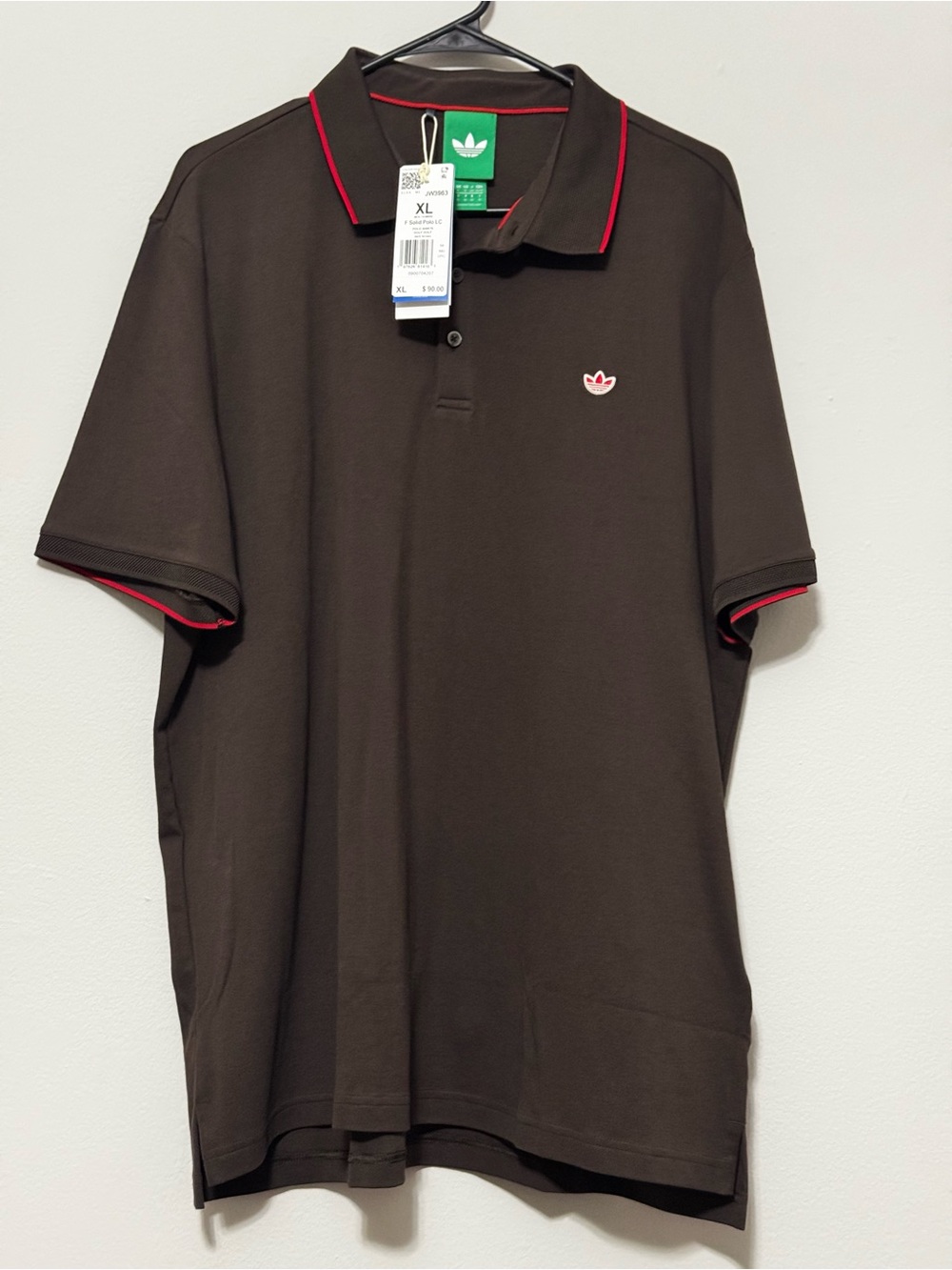 adidas Brown Polo with Red Trim and Trefoil Logo Men’s Golf